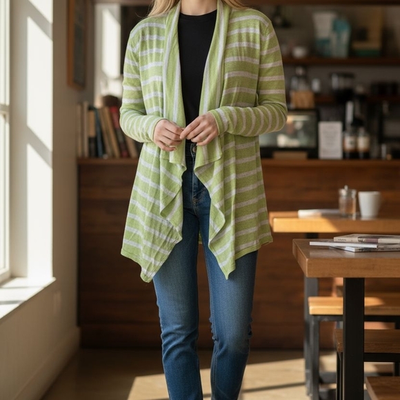 J. Jill Sweaters - J. Jill Light Green Striped Cardigan
